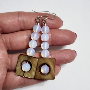 Sterling Silver Opalite & MOP earrings 3"